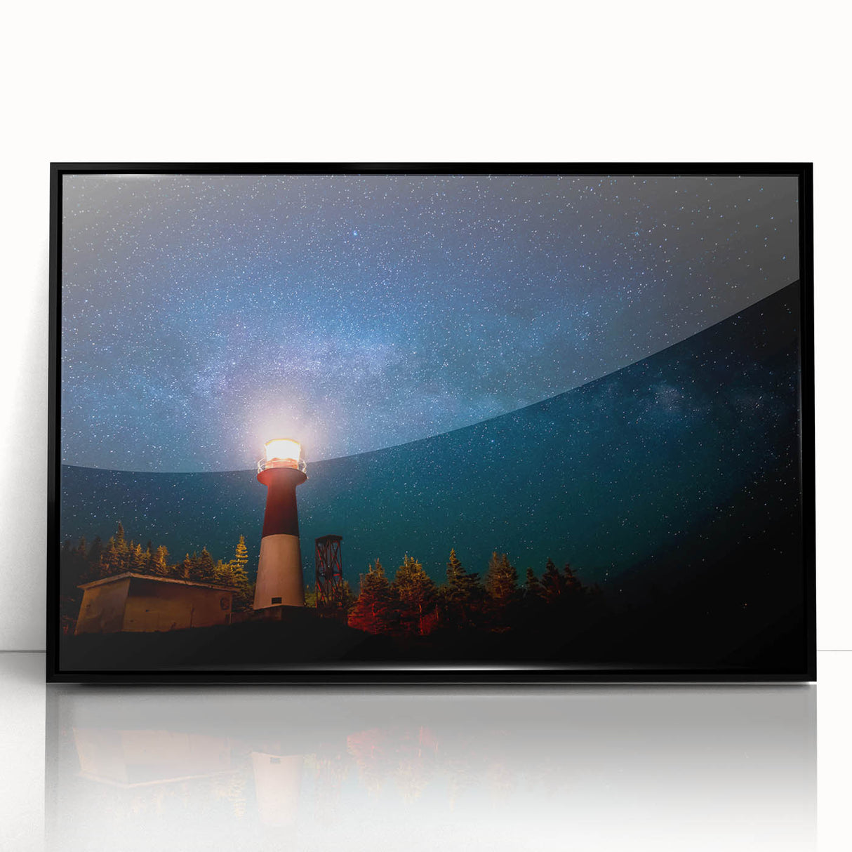 Large abstract wall art depicting New Brunswick scenery in muted earth tones, framed in black acrylic.