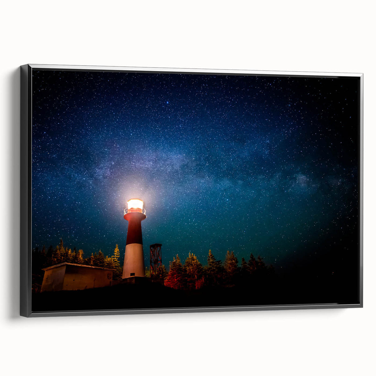 Black and white landscape art painting of New Brunswick on framed canvas, ideal for bedroom wall decor.