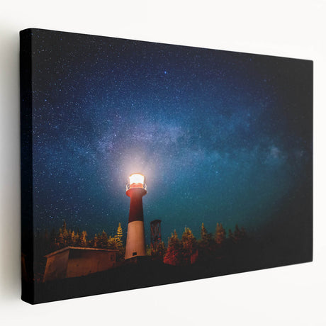 Side view of a stretched canvas depicting a serene New Brunswick landscape in soft earth tones, ideal for kitchen wall art.