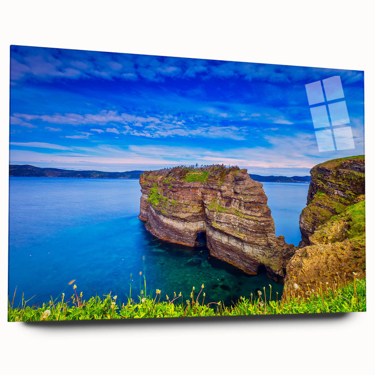 Large abstract wall art depicting vibrant Canadian Newfoundland scenery on acrylic glass.