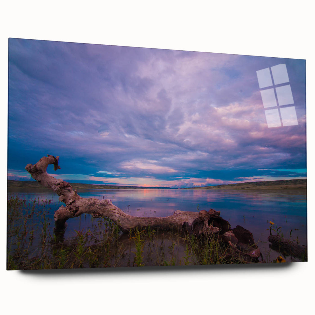 Acrylic print of a large abstract depiction of Saskatchewan scenery in muted earth tones.