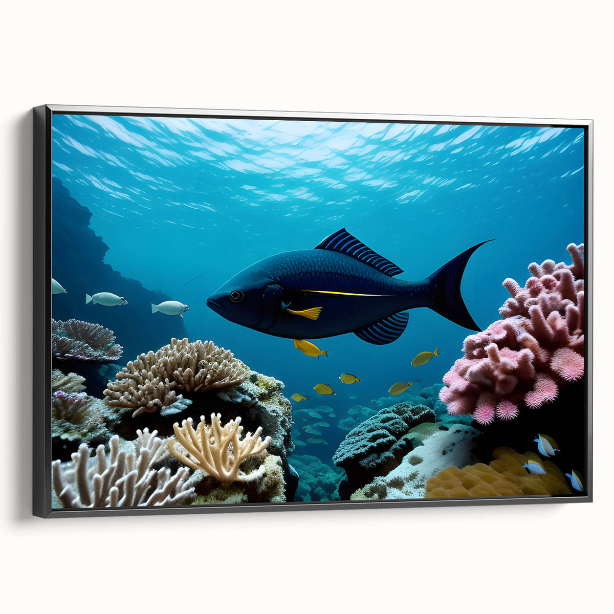 Black and white framed canvas of a Bermuda landscape with vintage poster art style, ideal for bedroom wall decor.