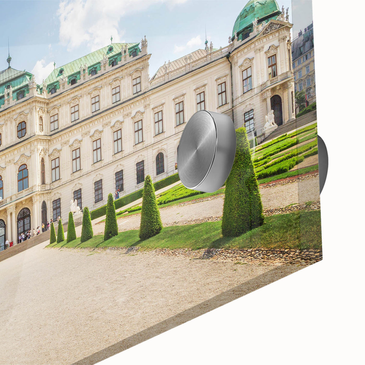 Large abstract wall art depicting an Austrian landscape in muted earth tones on acrylic glass.