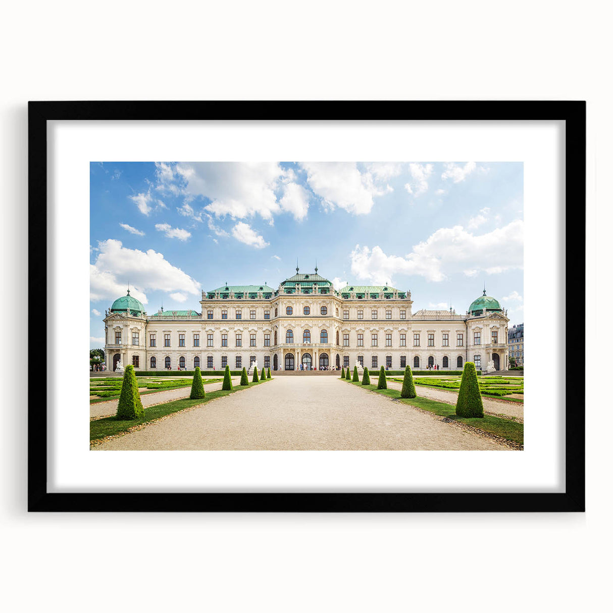 Abstract art print of a colorful Austrian landscape, textured finish on a large framed mat, ideal for living room decor.