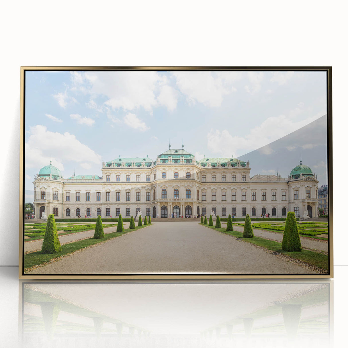 Acrylic print of a European scenery with gold frame, featuring art deco style, ideal for modern art wall decor in a nursery.