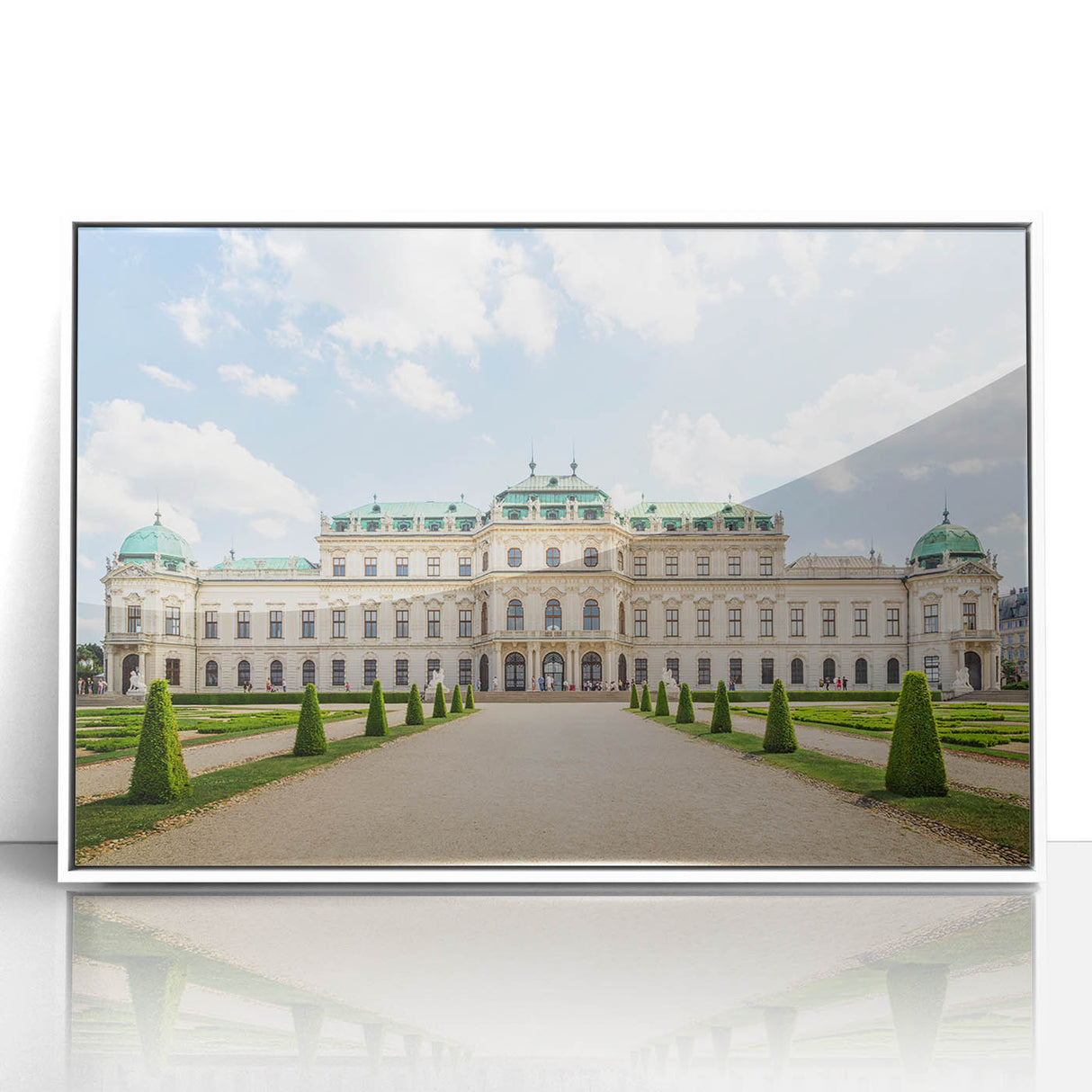 Mid-century modernist art depicting a serene Austrian landscape in muted earth tones, framed acrylic.