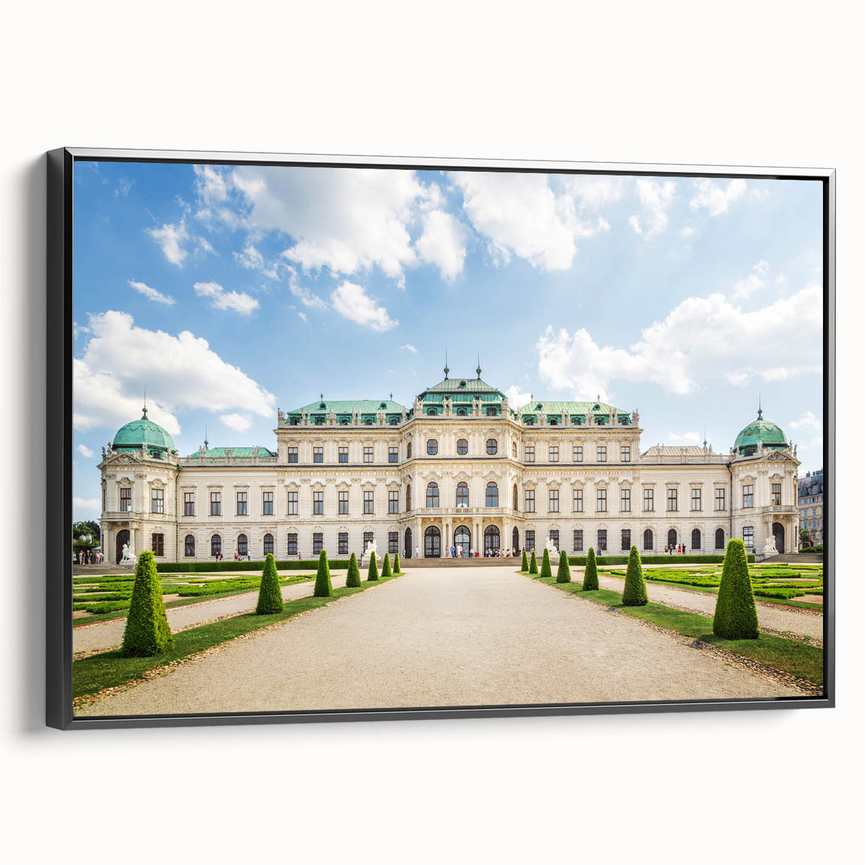 Black and white framed canvas of a vintage-style Austrian landscape, ideal for bedroom wall art.