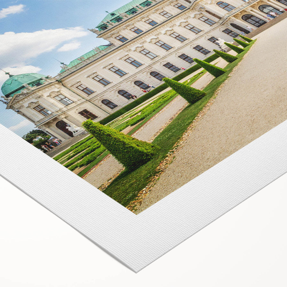 Art deco poster of a European scenery in Austria, featuring muted earth tones on a rolled canvas.