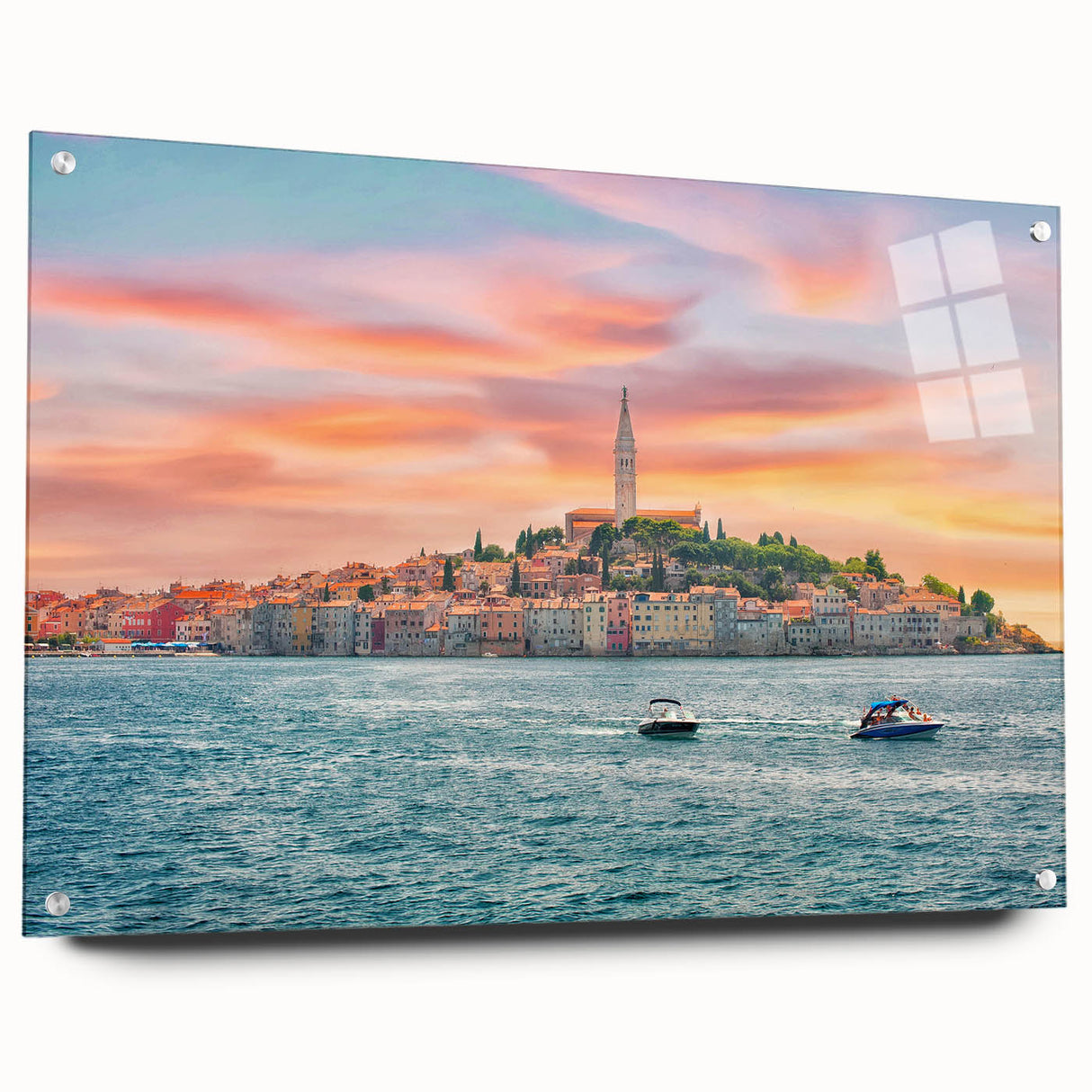 Acrylic print of a scenic European Croatian landscape, ideal for dining room decor.