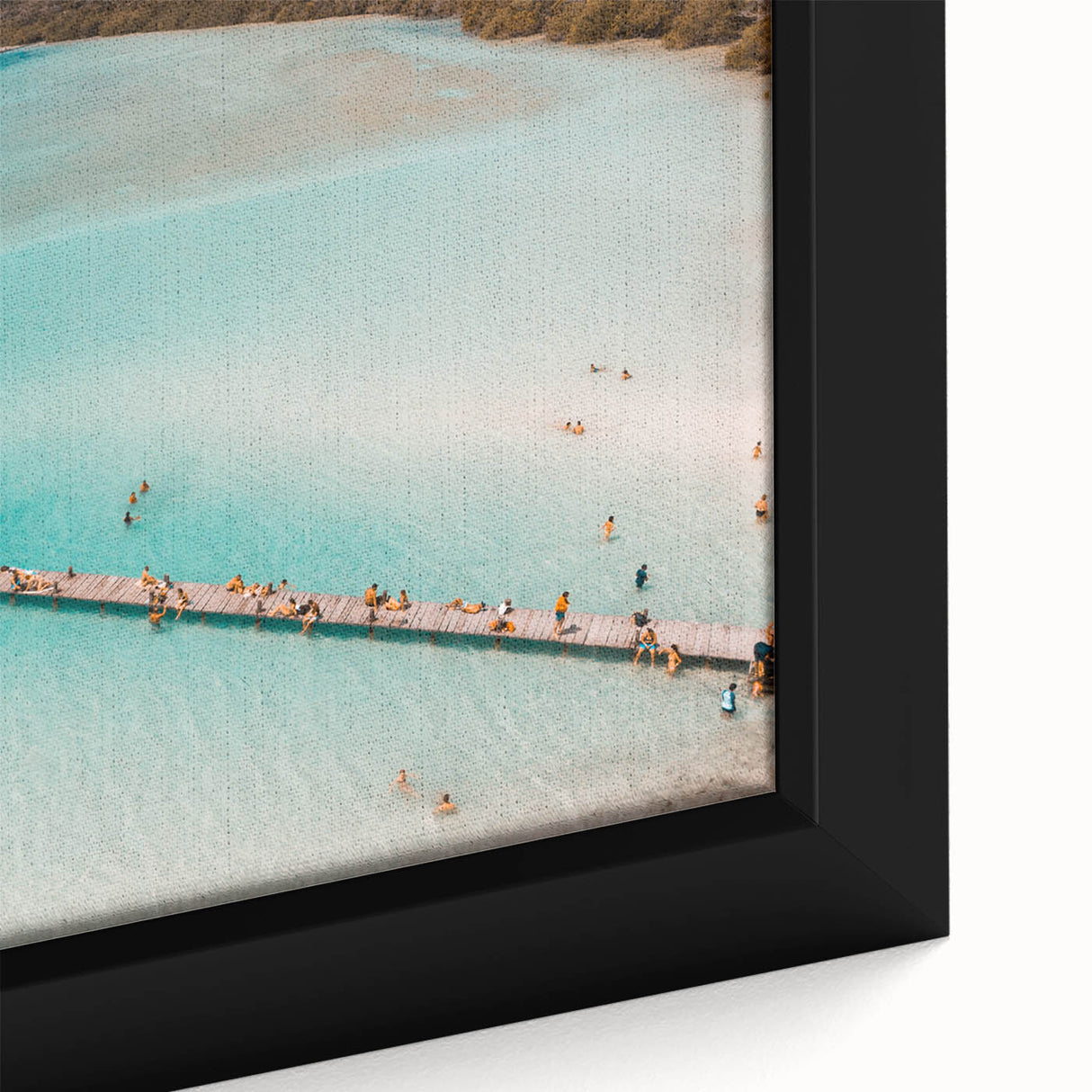 Extra large framed canvas of a textured black wall art featuring colorful Mexican Quintana Roo scenery.