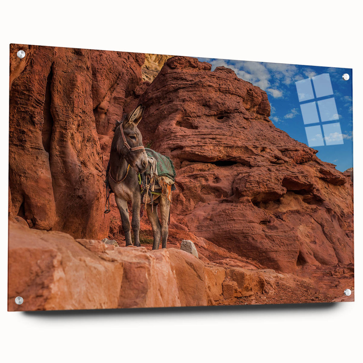 Acrylic print of a Middle Eastern landscape in muted earth tones, ideal for dining room decor.