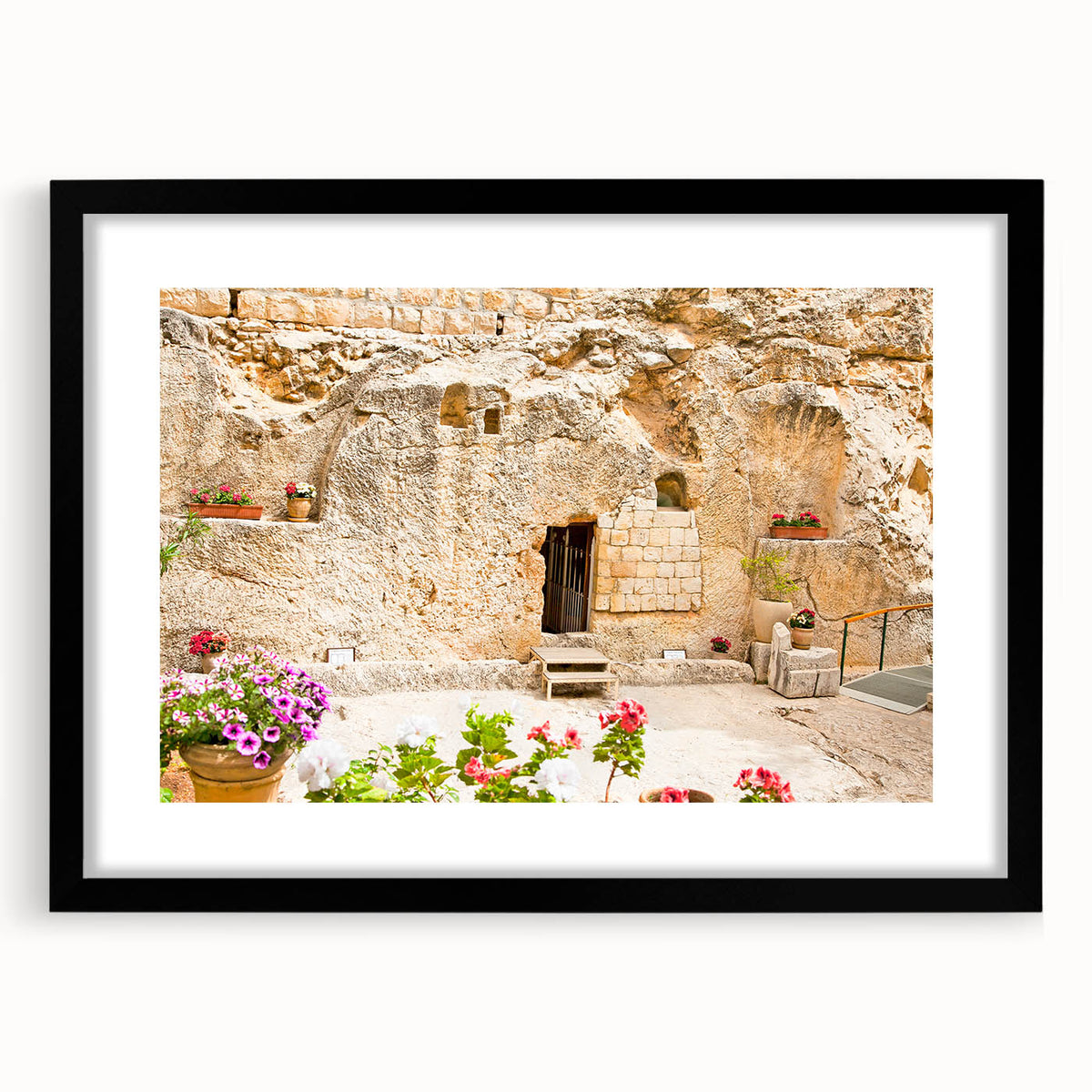 Colorful abstract art print of Jerusalem skyline in vibrant shades on extra large textured canvas.