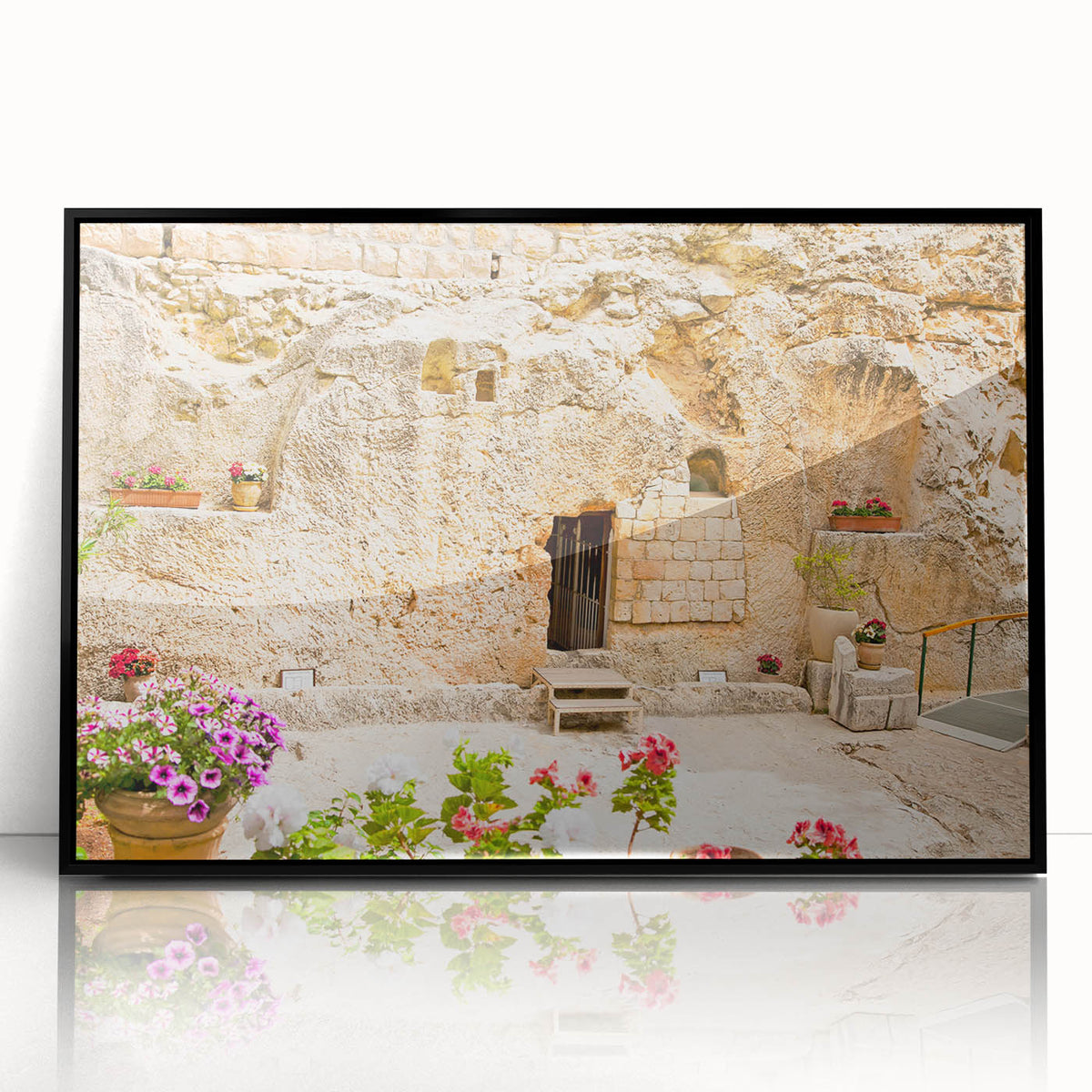 Large abstract wall art depicting Jerusalem skyline in muted earth tones on a framed acrylic.