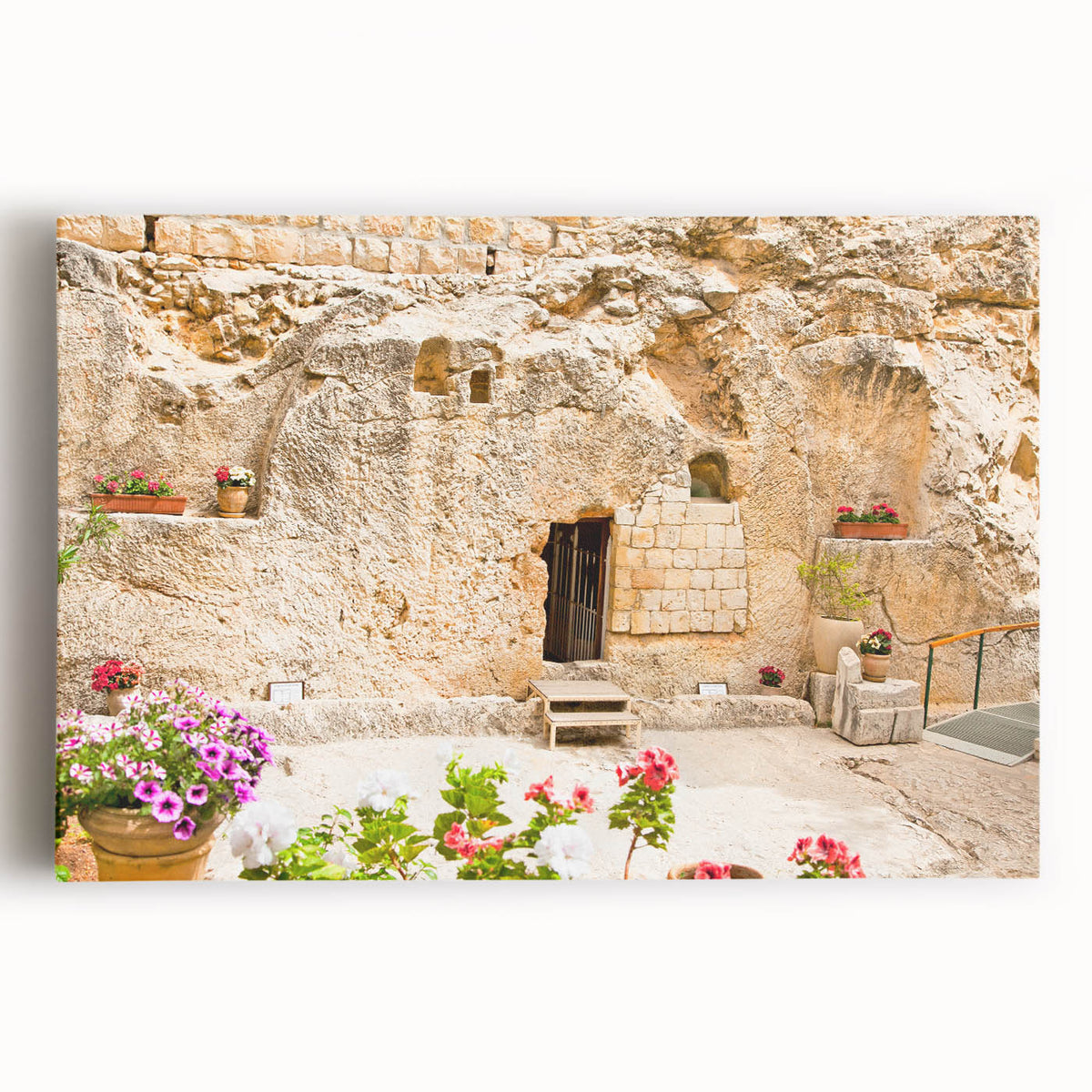 Black and white stretched canvas of Jerusalem skyline, ideal for kitchen wall art.