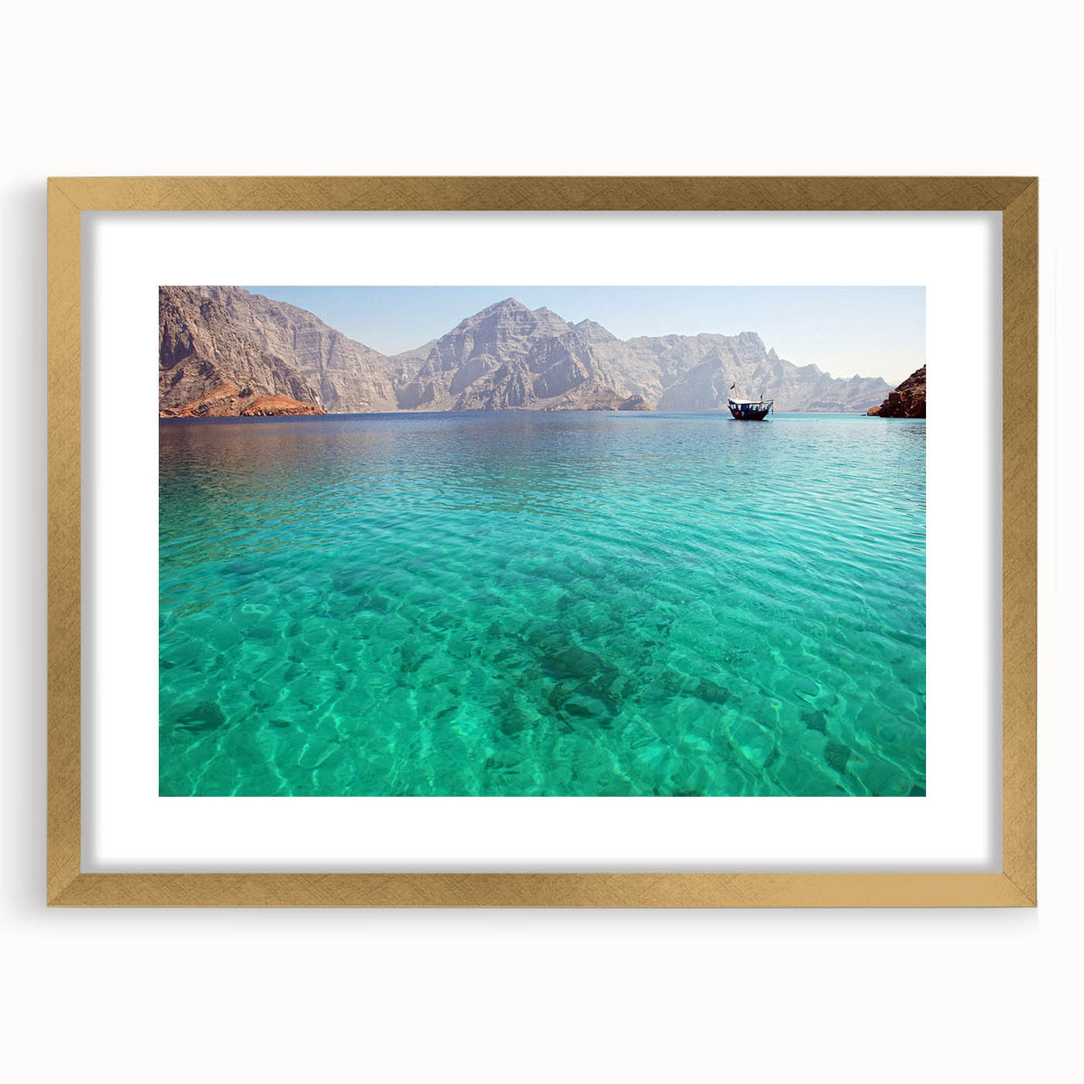 Extra large abstract art print depicting textured Middle Eastern scenery in muted gold and brown tones on framed canvas.