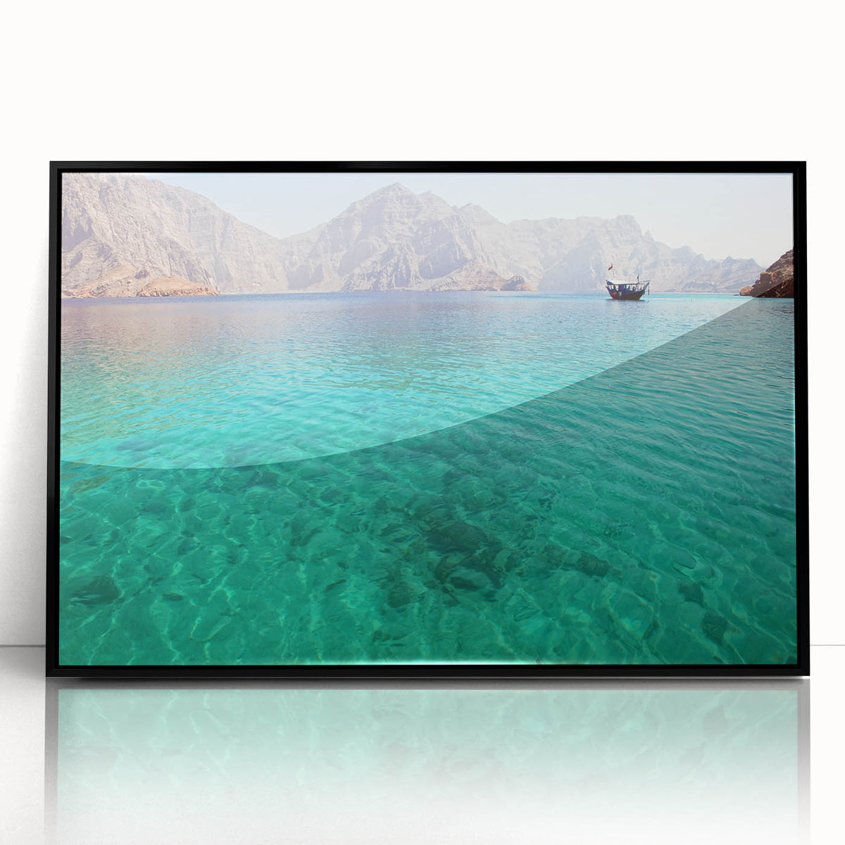 Large abstract wall art depicting Middle Eastern Oman scenery in muted earth tones on a framed acrylic.