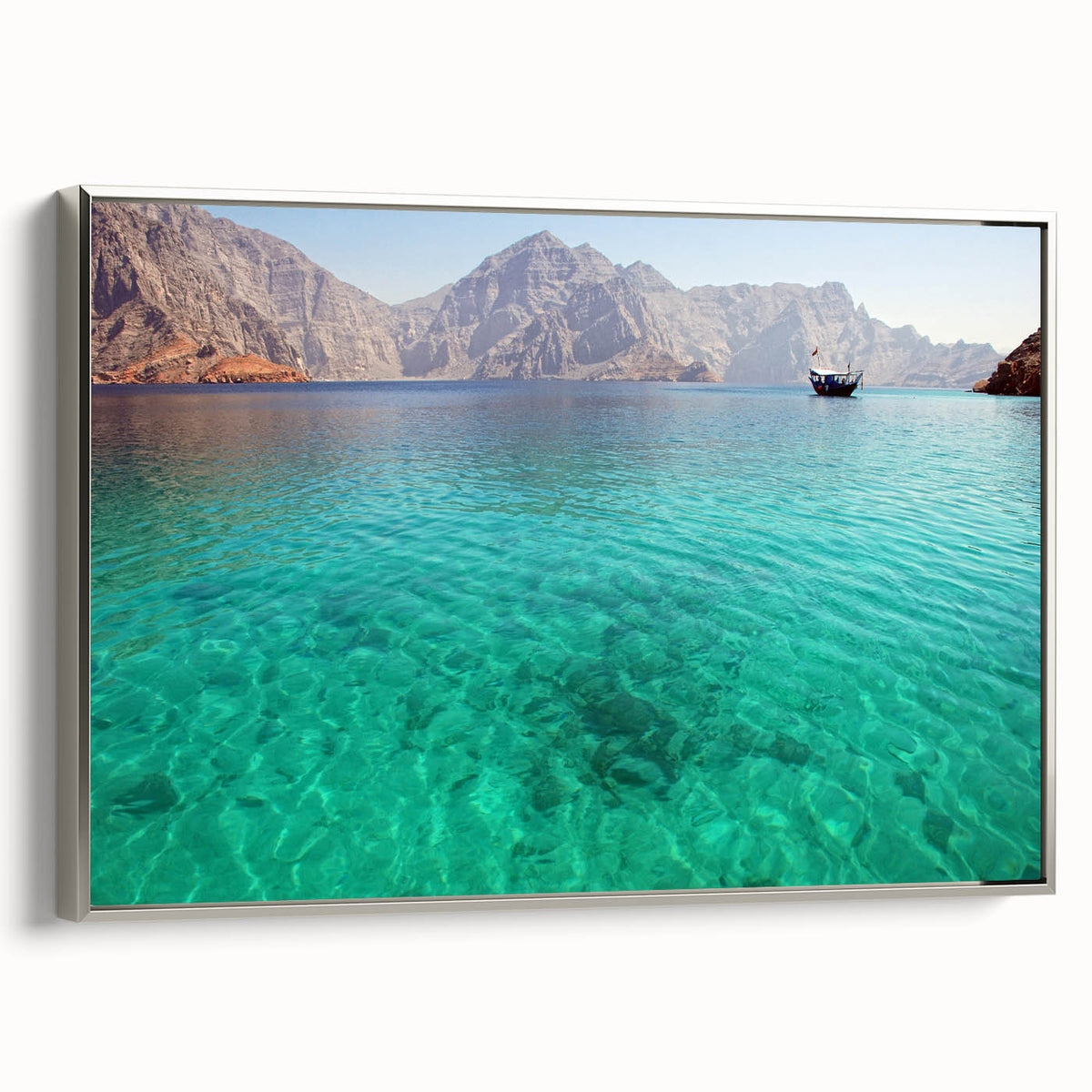 Framed canvas landscape art painting depicting a vintage Middle Eastern scene in muted earth tones.