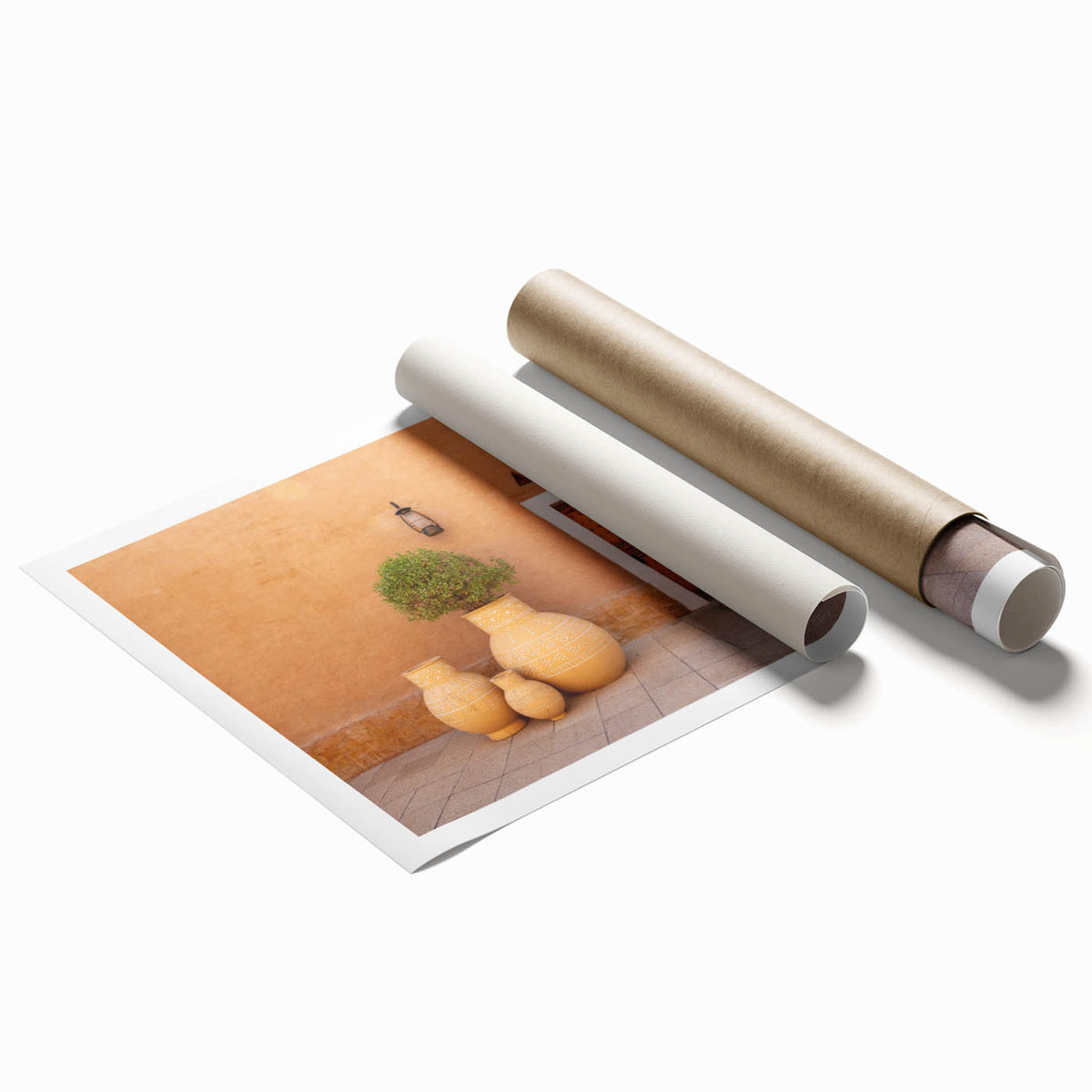 Extra large rolled print featuring a floral scene set in Saudi Arabia with muted earth tones.