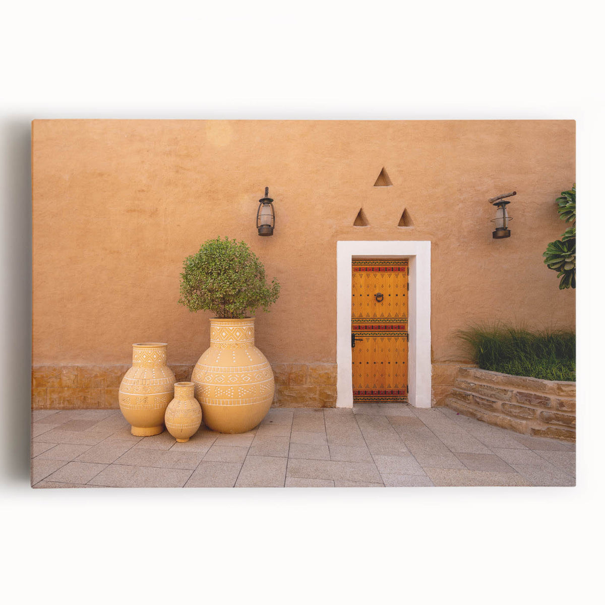 Black and white stretched canvas of a Saudi Arabian landscape, ideal for kitchen wall art.