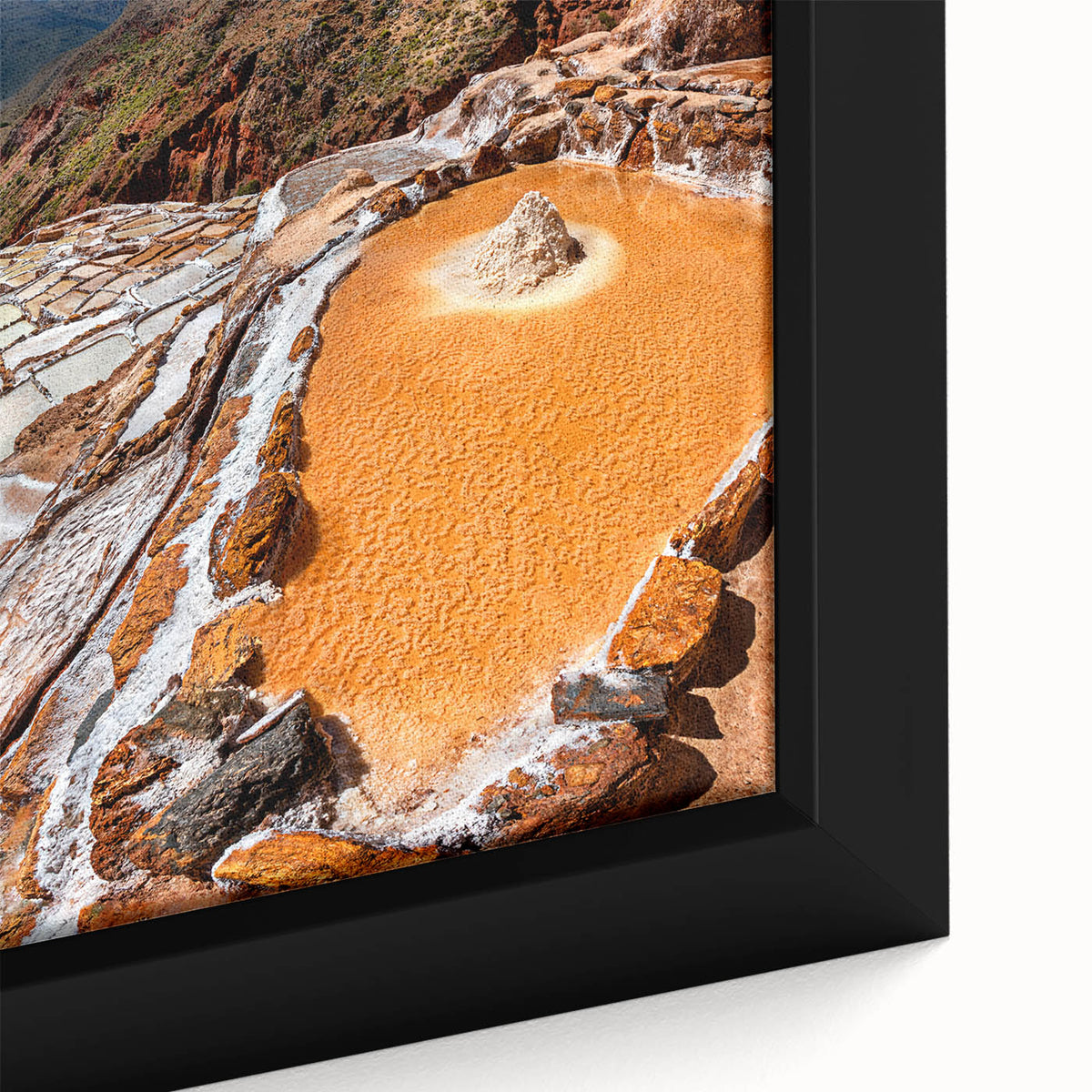 Textured black wall art featuring a colorful Peruvian landscape on an extra-large framed canvas, ideal for living room decor.