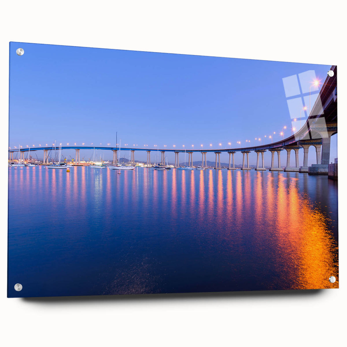 Acrylic print of a large abstract depiction of the Coronado scenery in blue and green tones, ideal for dining room decor.