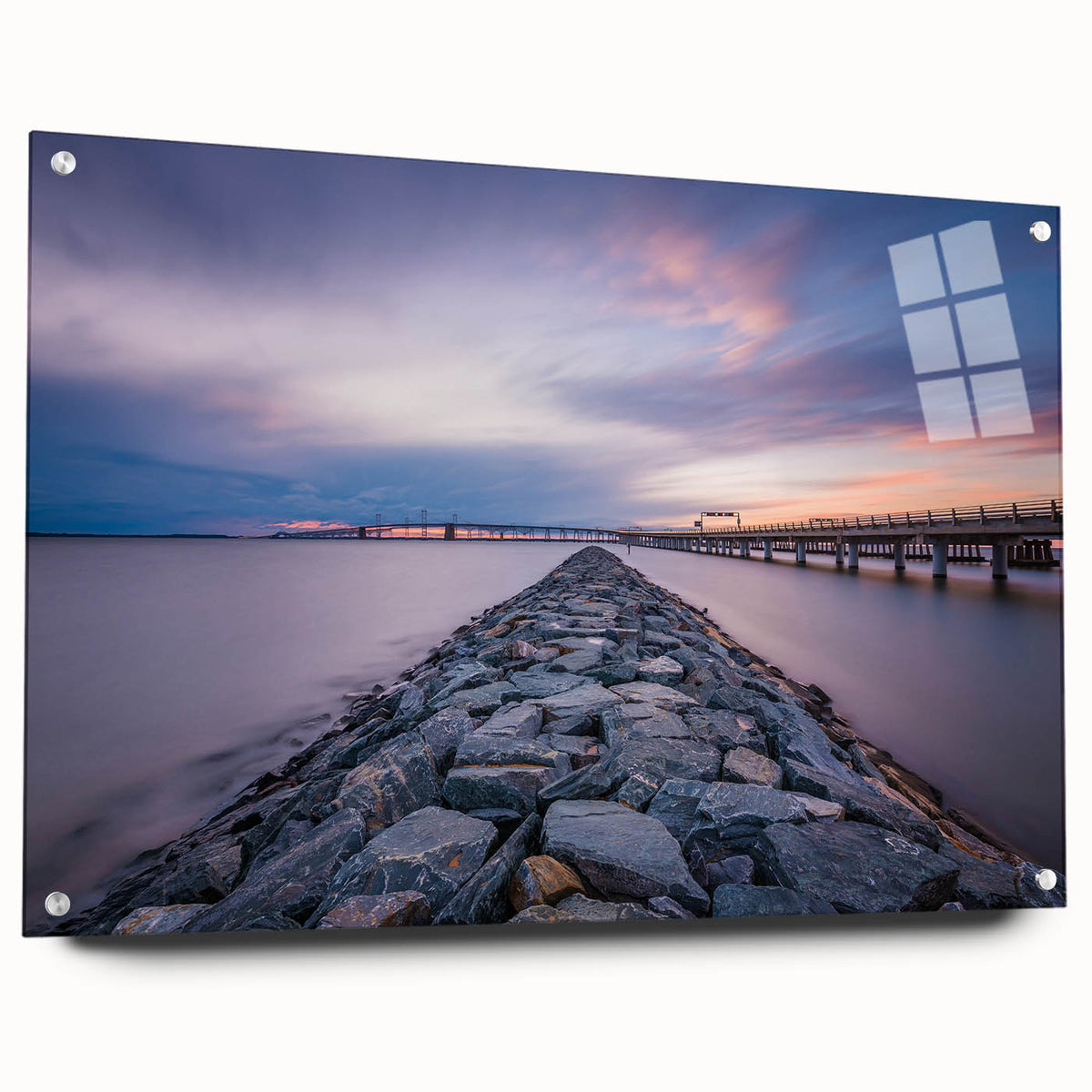 Acrylic glass print of Annapolis scenery in muted blue and green tones, suitable for bedroom or dining room decor.