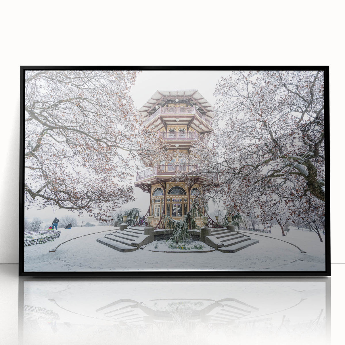 Large abstract wall art of Baltimore skyline in muted gray and blue tones on a framed acrylic.