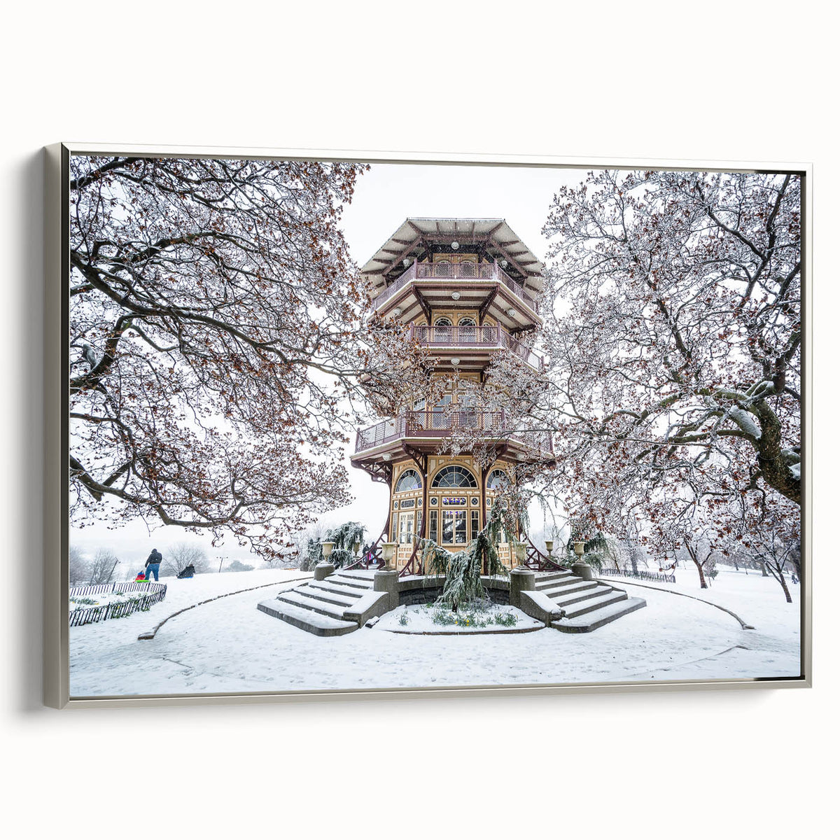 Framed canvas of Baltimore skyline in colorful art style with a vintage poster feel, ideal for office decor.