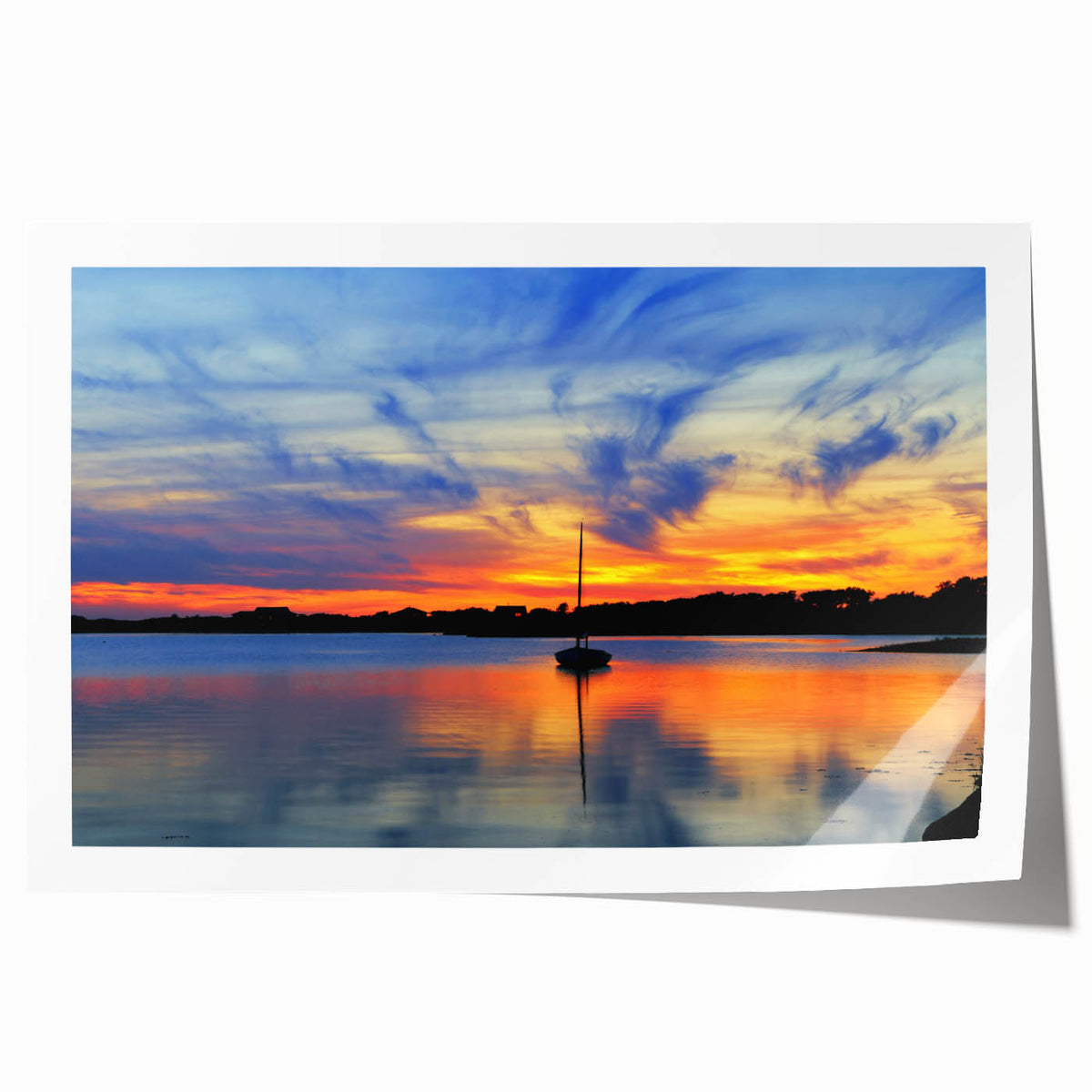 Extra large rolled print of a Cape Cod landscape with vibrant green and blue tones, ideal for art wall dining room.