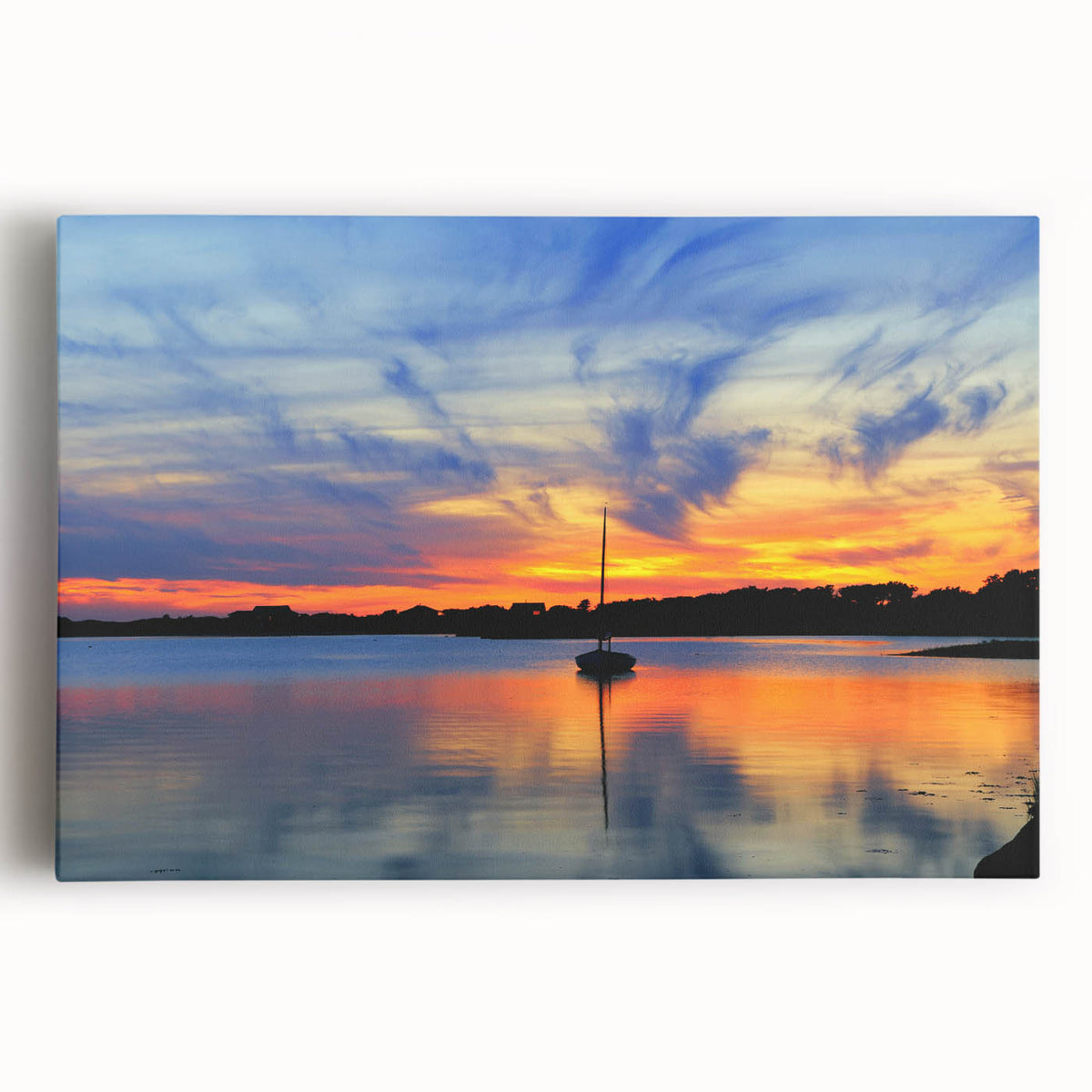 Large black and white stretched canvas of Cape Cod coast, ideal for kitchen wall art.