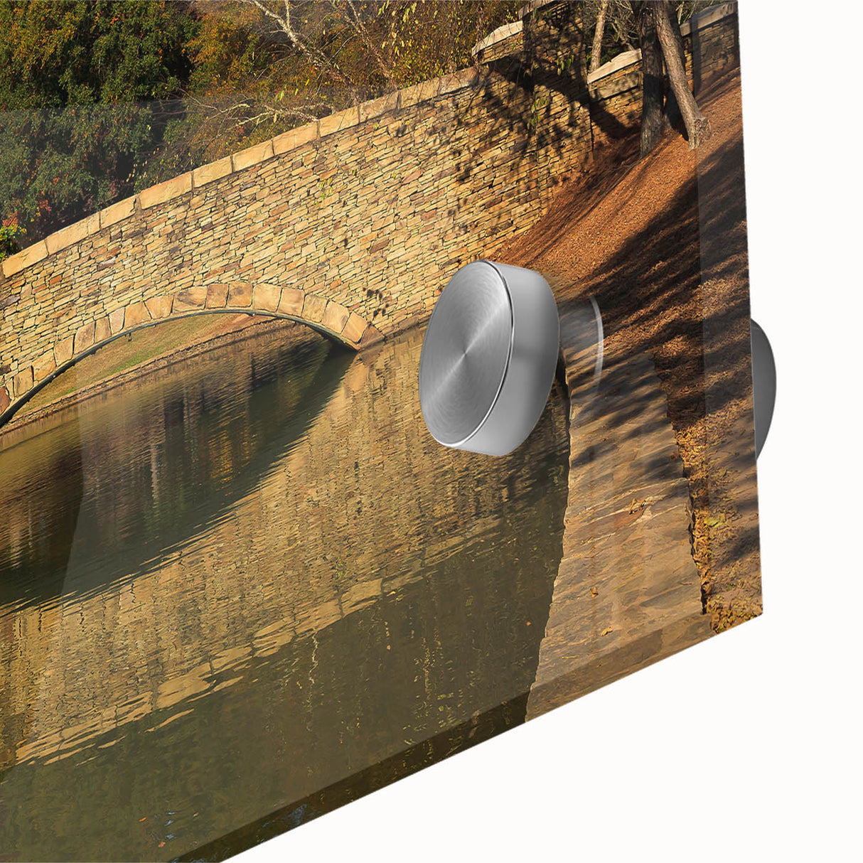 Acrylic print of Charlotte skyline in muted earth tones, suitable as large dining room art in a mid-century modernist style.