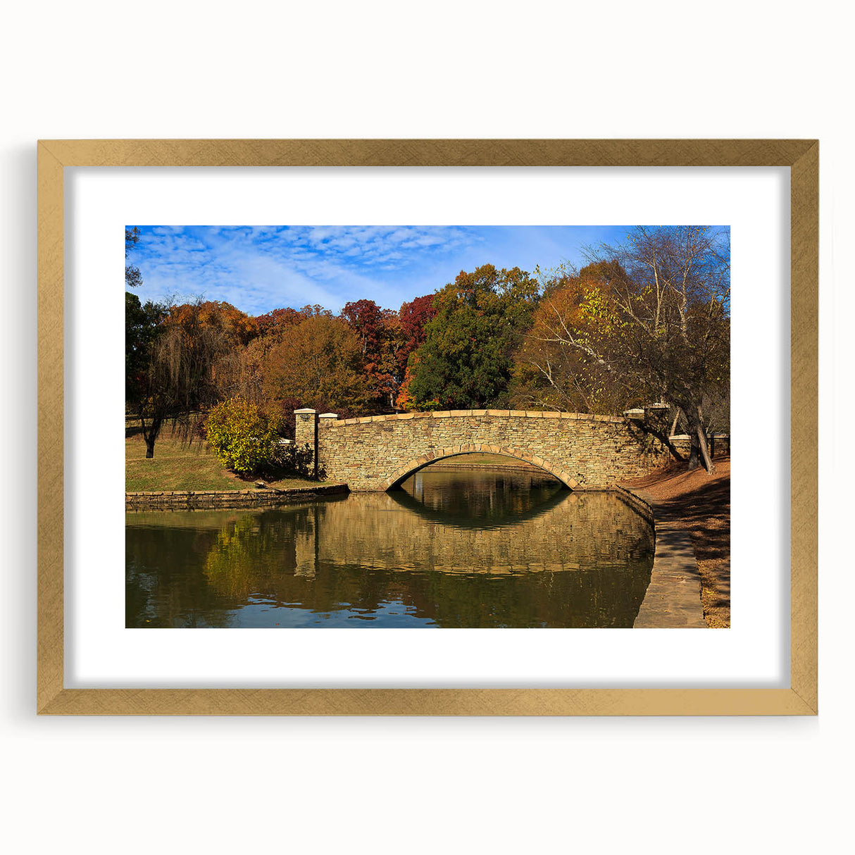 Extra large abstract art print of Charlotte skyline in textured gold frame, ideal for living room decor.