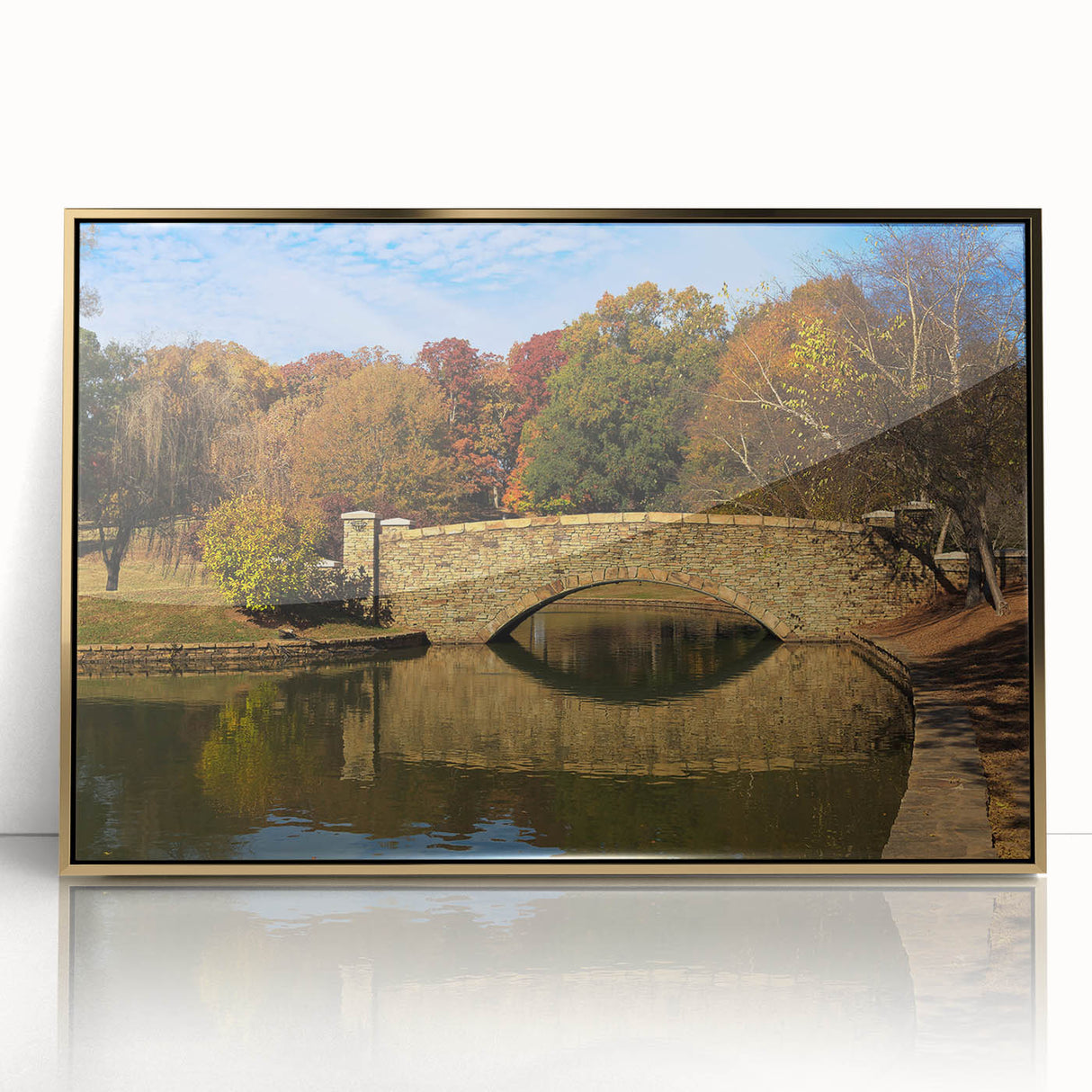 Acrylic print of Charlotte, North Carolina skyline in gold tones, ideal for modern art wall decor.