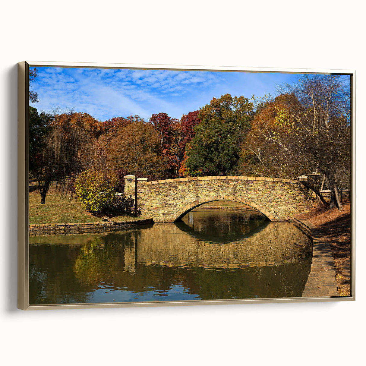 Framed canvas featuring a vintage-style landscape painting of Charlotte, North Carolina in black and gold tones.