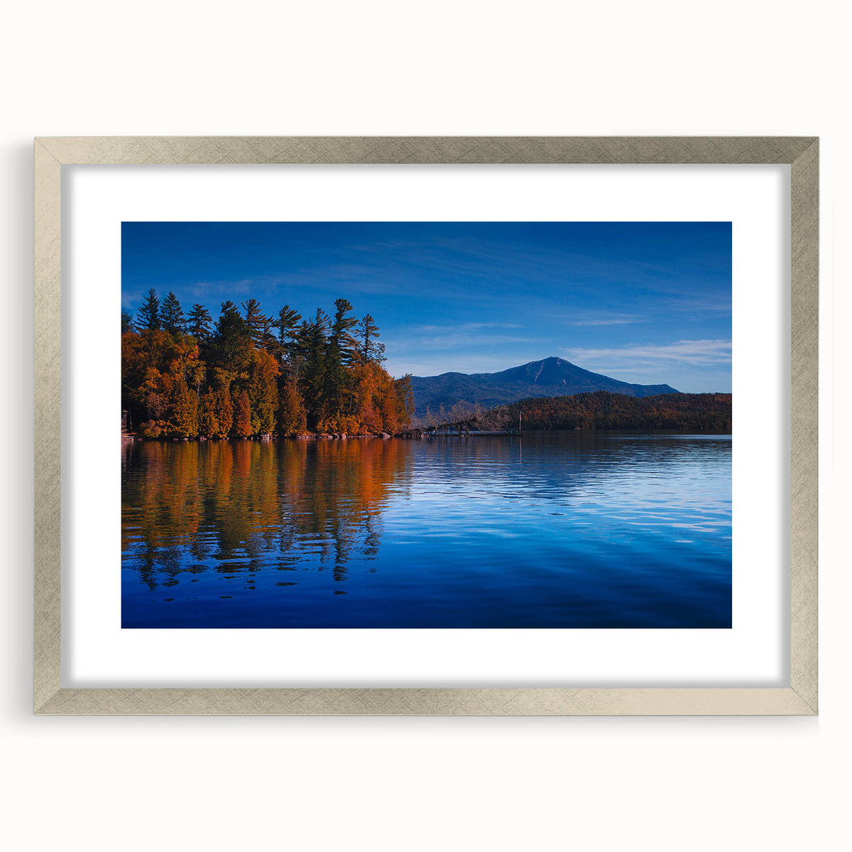 Textured abstract art print of Adirondacks scenery in muted earth tones on a framed canvas, ideal for bedroom decor.