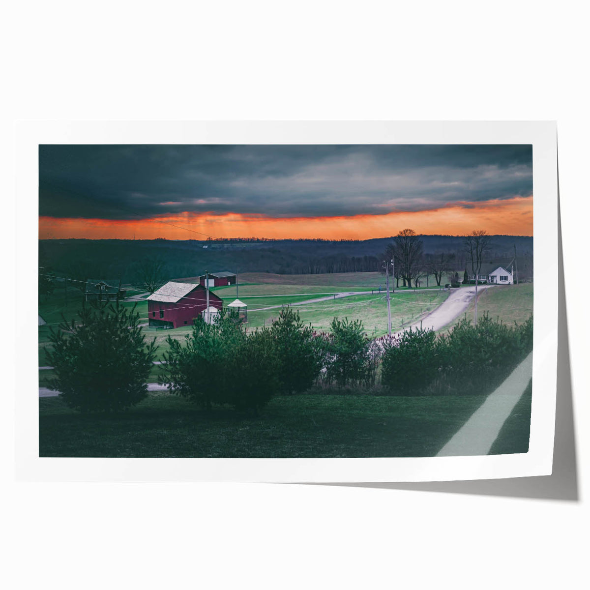 Rolled print of Pennsylvania scenery with soft floral designs in muted earth tones.