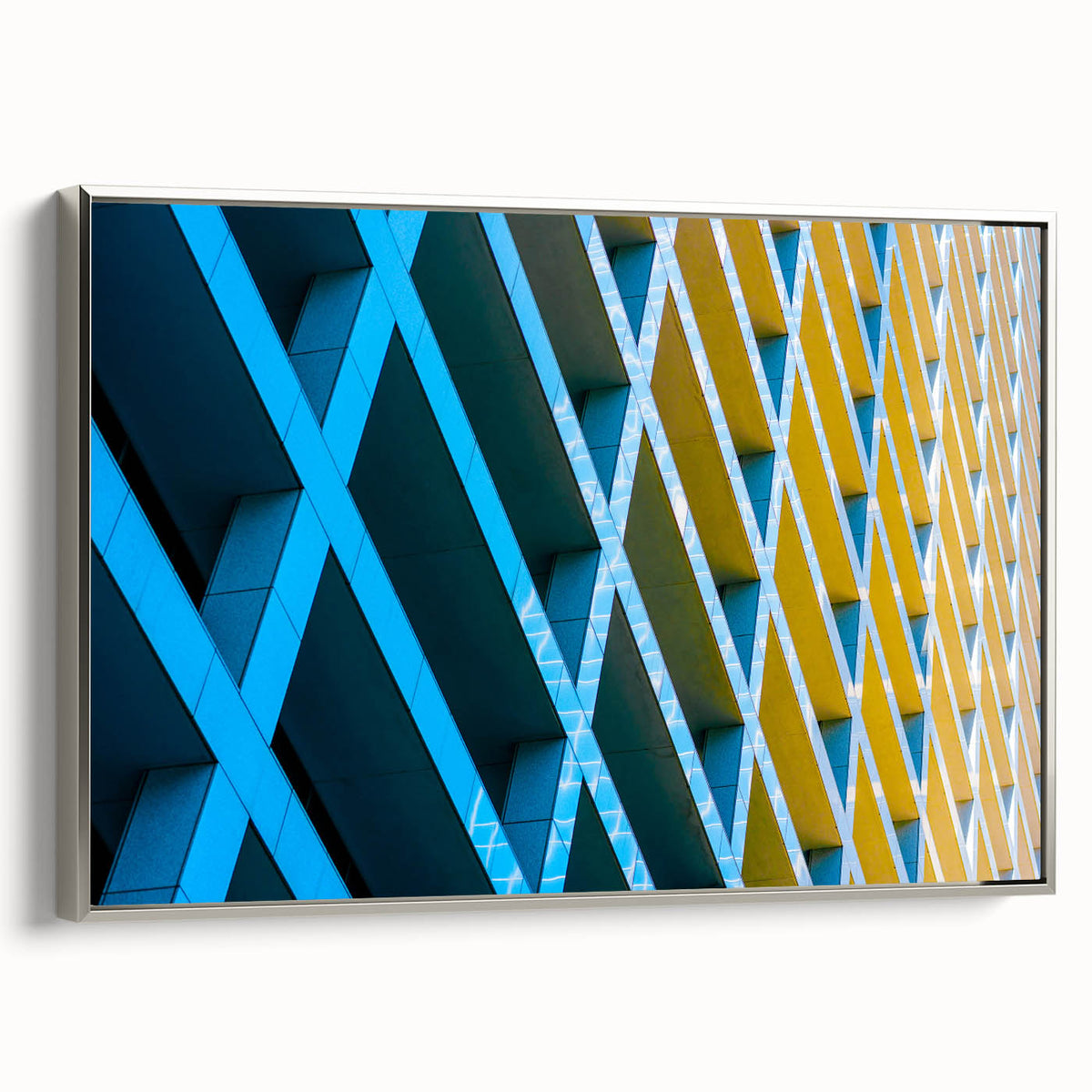Framed canvas landscape art painting of Houston skyline in colorful and black tones, ideal for office decor.