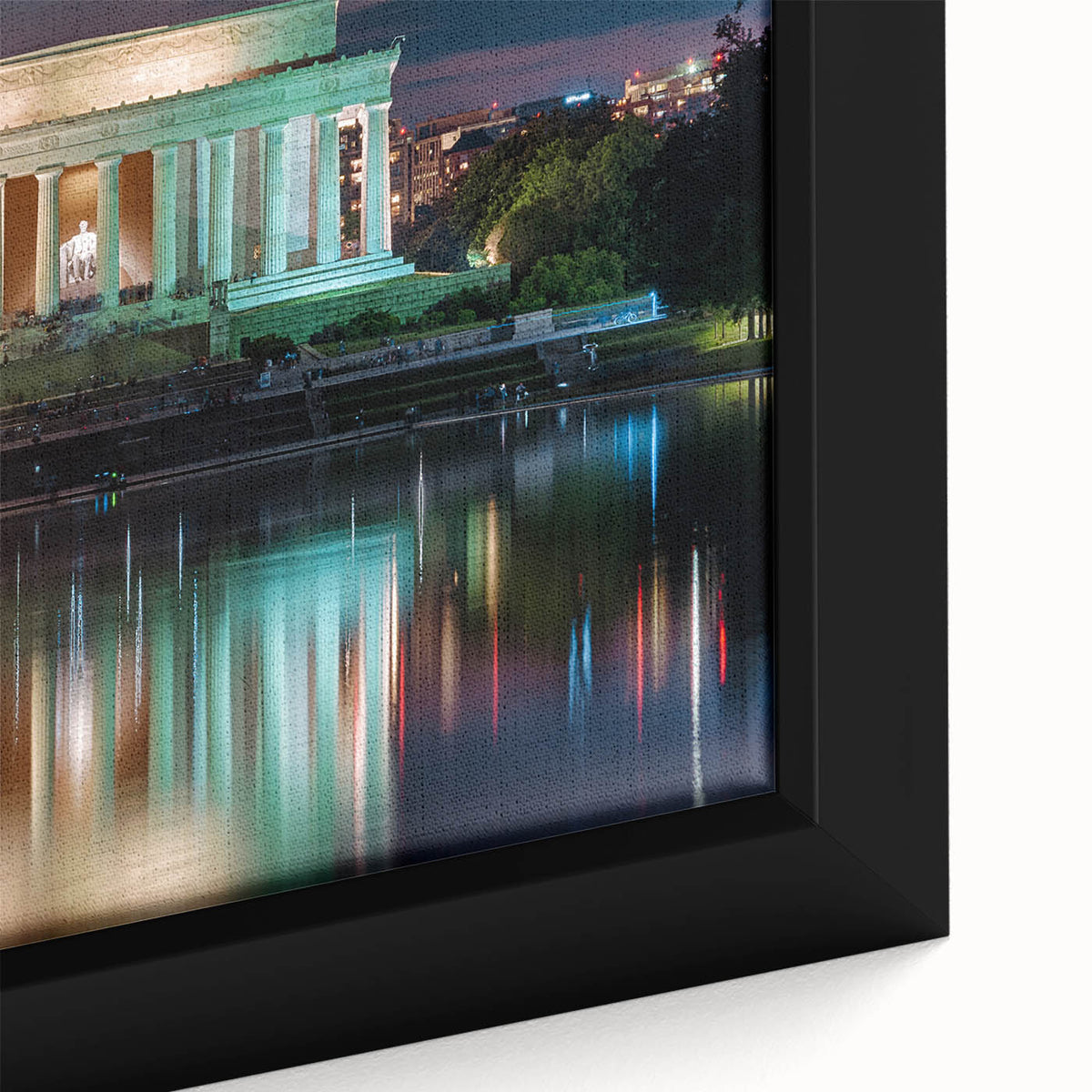 Extra large framed canvas of a textured, colorful depiction of the Lincoln Memorial, ideal for living room decor.