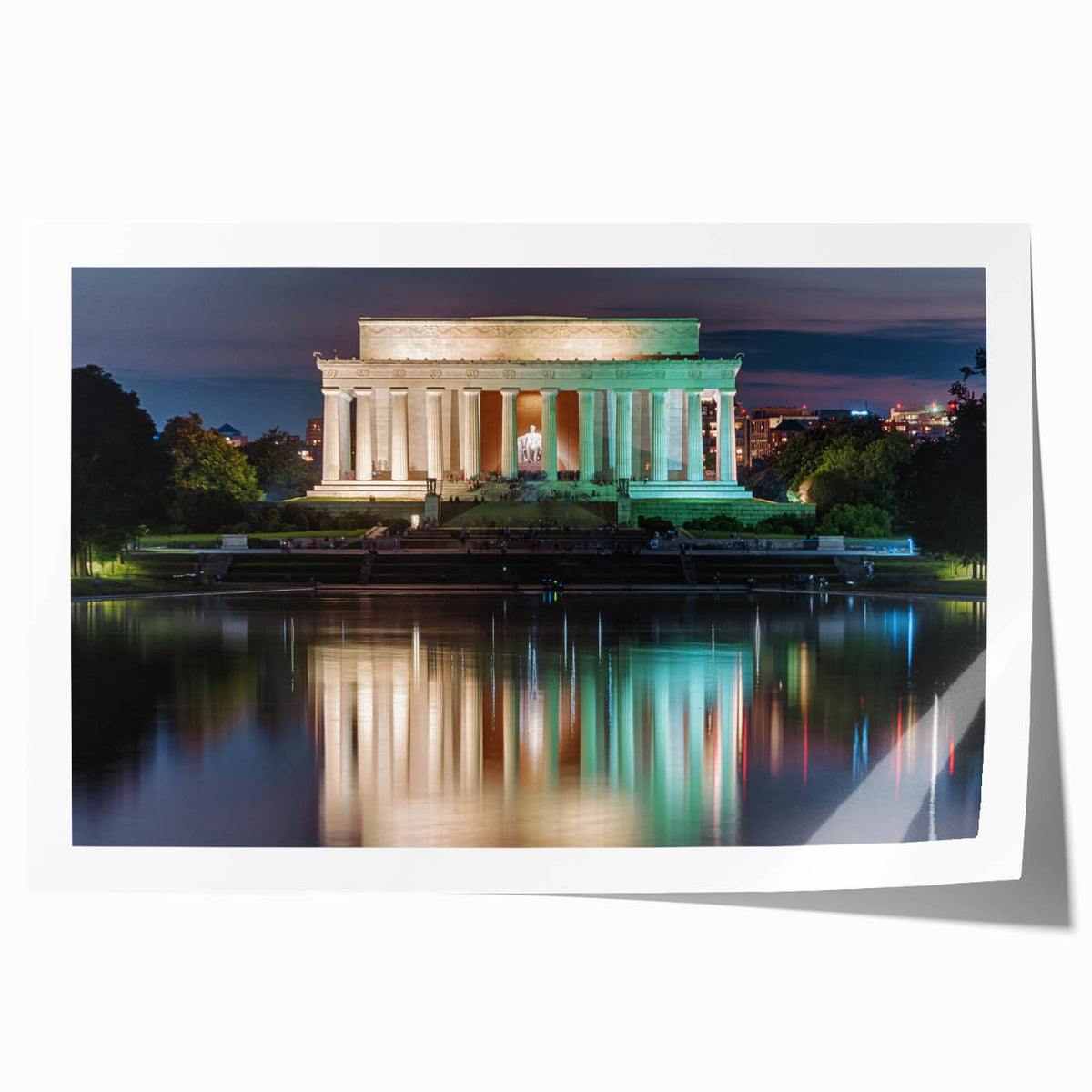 Rolled print of Washington DC's Lincoln Memorial in muted earth tones, ideal for art wall dining room.