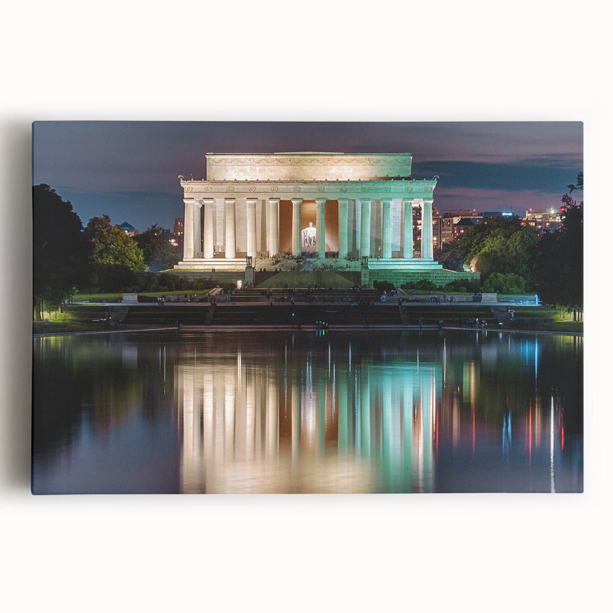 Black and white photograph of the Lincoln Memorial on stretched canvas, suitable as large kitchen wall art.