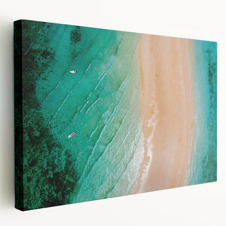 Side view of a stretched canvas featuring a Madagascar landscape in earth tones, ideal for kitchen wall art.