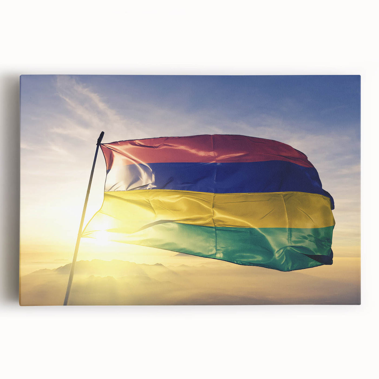 Black and white photo of Mauritius landscape on large stretched canvas, suitable for kitchen wall art.