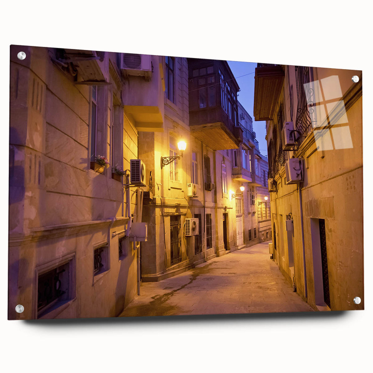 Large abstract wall art depicting a serene Azerbaijani landscape in muted earth tones on acrylic glass.
