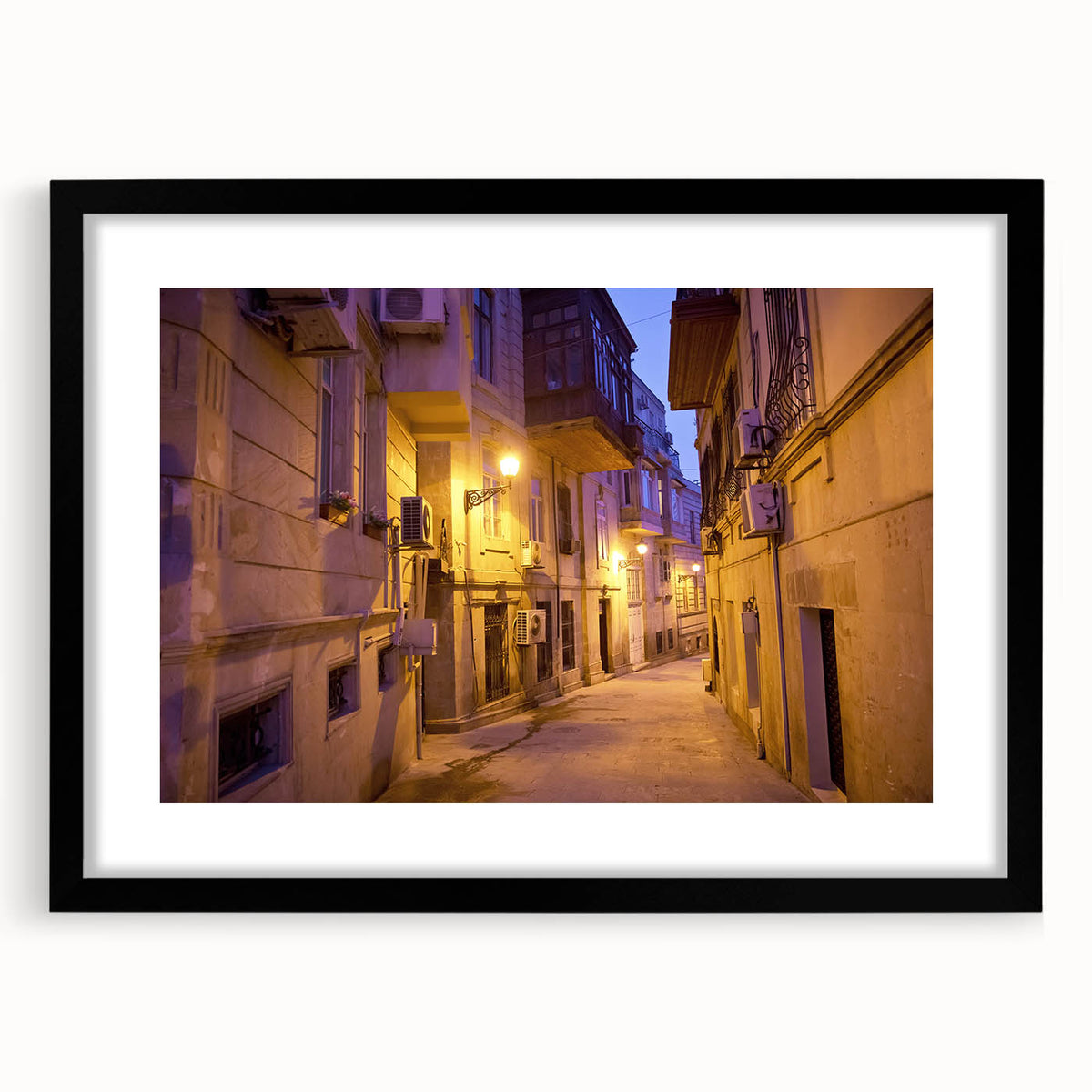Extra large abstract art print featuring vivid, colorful textures of a stylized Azerbaijan scenery on a black framed canvas.