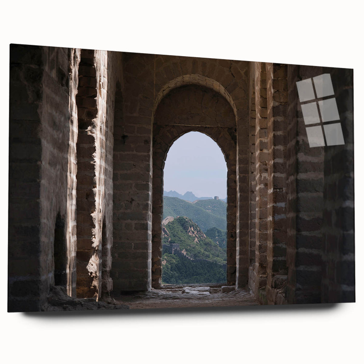 Acrylic print of the Great Wall of China in muted earth tones, suitable for bedroom or dining room decor.