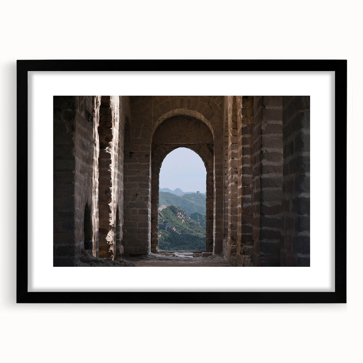 Abstract art print of the Great Wall of China in vibrant, colorful hues on a large textured canvas.