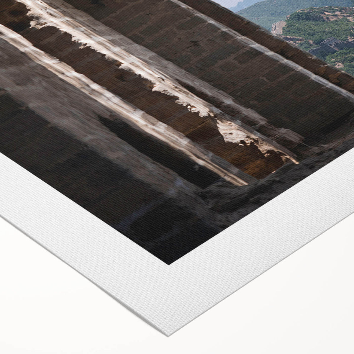 Art deco poster of the Great Wall of China in muted earth tones on rolled canvas, suitable for dining room decor.