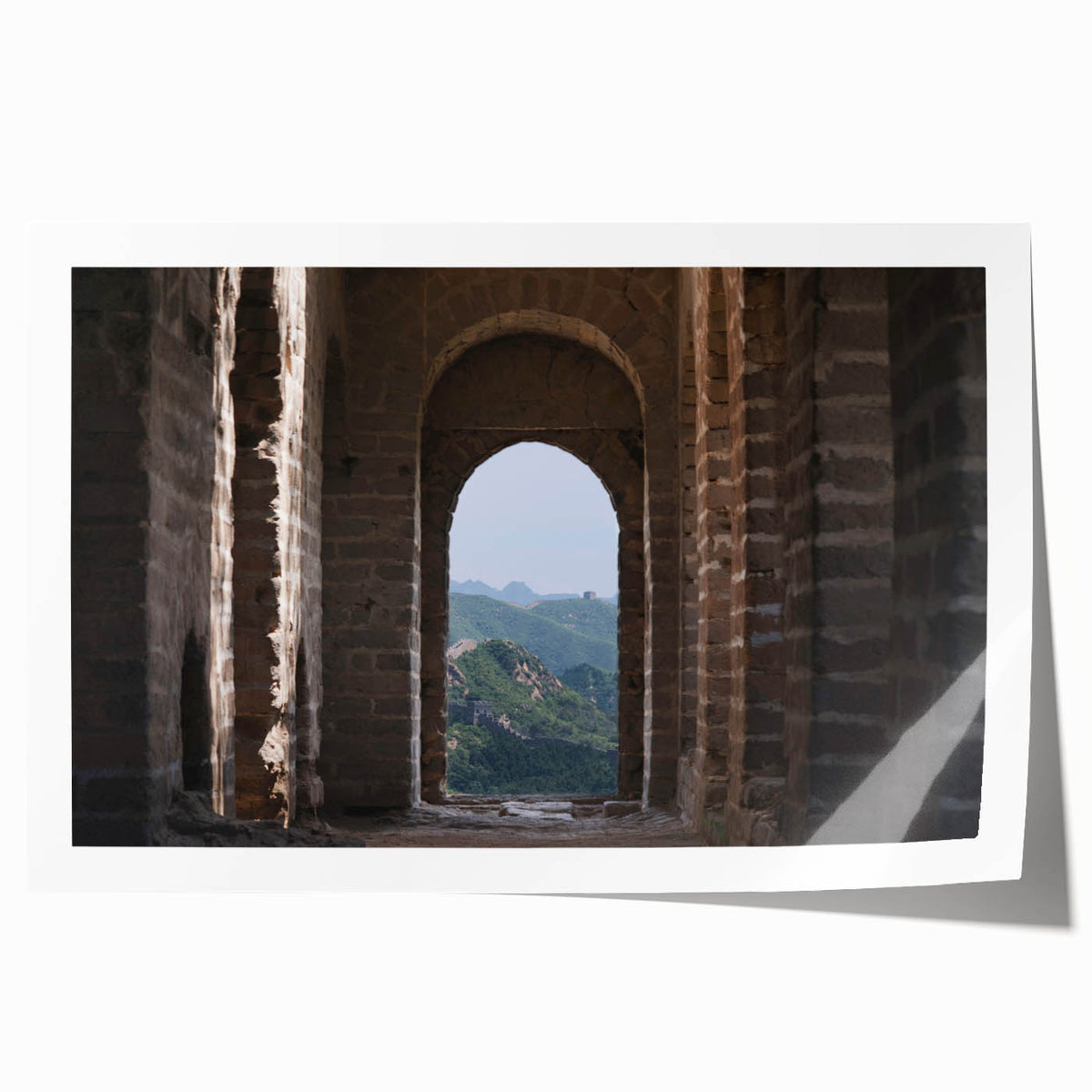 Rolled print of the Great Wall of China in muted earth tones, ideal for art wall dining room.
