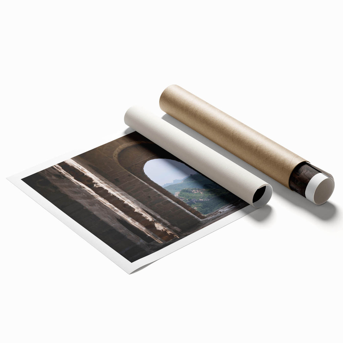 Extra large rolled print of the Great Wall of China in muted earth tones, ideal for classy bathroom wall art.