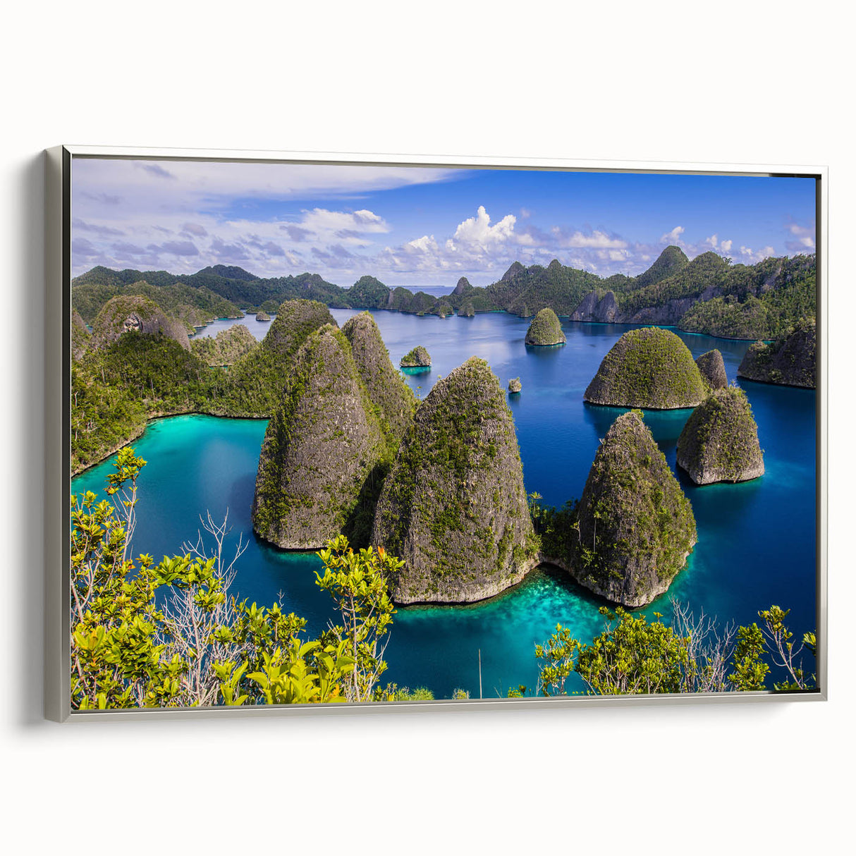 Landscape art painting of Indonesian scenery on framed canvas.